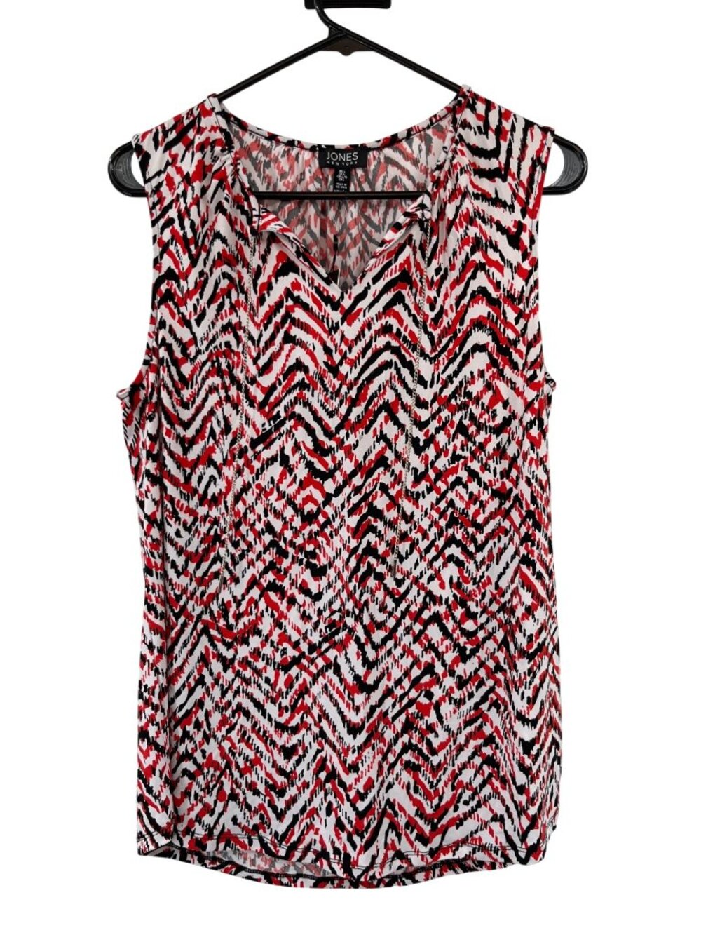 Jones New York Sleeveless Blouse L Red Black Abstract Chain Neck Used - Picture 1 of 14